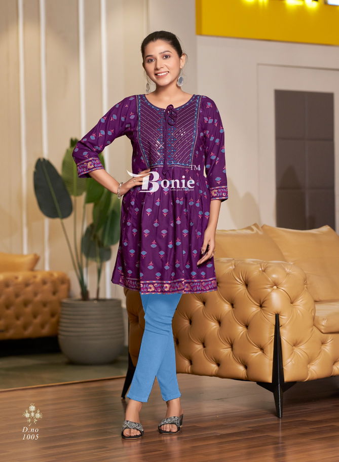 Nikki By Bonie Rayon Printed Short Kurtis Wholesale Price In Surat